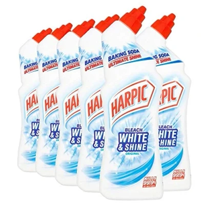 Image of Harpic White &amp; Shine Toilet Bleach Gel, Original Scent, Pack 6 x 750 ml, Kills 99.9% of Bacteria, Cleaner