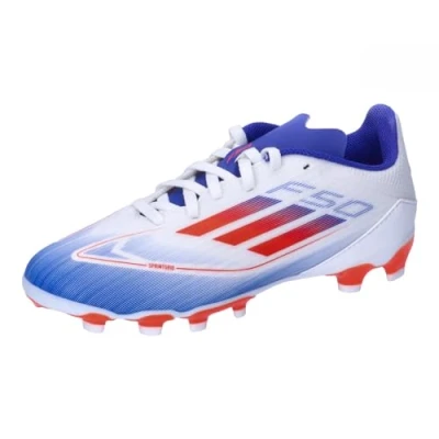 Image of adidas Performance F50 League MG Unisex Moulded stud football boots for kids, Size: 11K, Footwear white/solar red/lucid blue Textile/synthetics