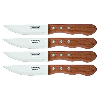 Image of Tramontina 5 Jumbo Steak Knives Set of 4, Sharp Knife with Wooden Handle, ‎Camping, Kitchen, Rustic, 22399079