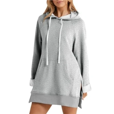 Image of The Warmy Oversized Hoodie Dress,Hoodie Dress for Women with Pockets,Oversized Dress,The (Color : Gray, Size L)