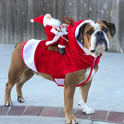 Image of JK Running Santa Christmas Dog Costumes, Claus Riding on Pet Suit Dressing up Clothing for Small Large Dogs Cats Clothes Outfit