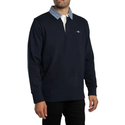 Image of GANT Men&#039;s Reg Chambray Heavy Rugger T Shirt, Evening Blue, L