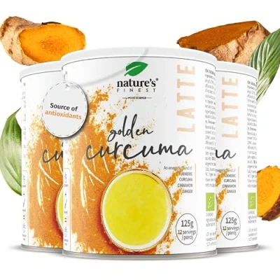 Image of Nature&#039;s Finest by Nutrisslim Golden Curcuma Latte (125g), Delicious Turmeric Drink with Ginger and Cinnamon, Caffeine Free, Vegan Mix, 100% Organic Natural Ingredients