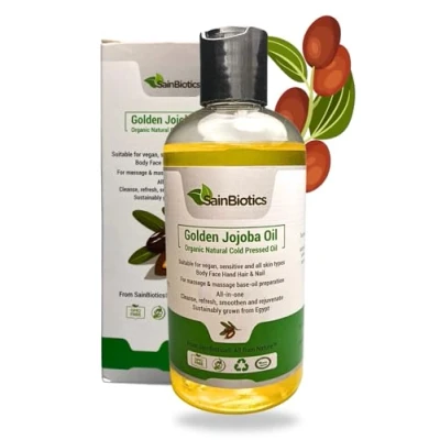 Image of Sainbiotics™ 250ml Organic Golden Jojoba Oil Natural Unrefined Cold Pressed Unscented Suitable for Vegan All Skin Types Face, Body, Hand &amp; Nail