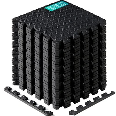 Image of Yes4All M8RZ Interlocking Exercise Foam Mats with Border Floor for Gym Equipment Eva Tiles (Black)