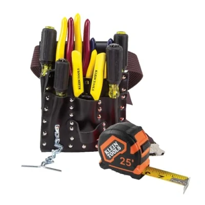 Image of Klein Tools 5300 Tool Set, Electrician Kit has 4 Screwdrivers, Pliers, Tape Measure, Stripper, Pouch, Belt, 12 Piece