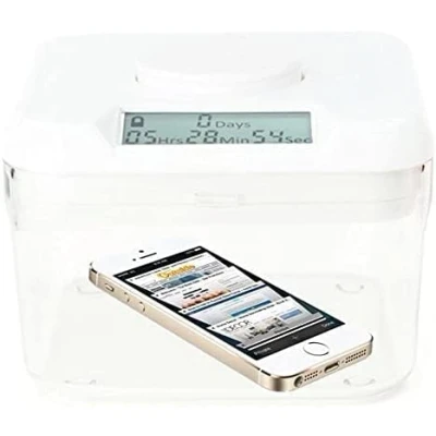 Image of Kitchen Safe Mini: Time Locking Container (White Lid + Clear Base) 3.0&quot; Height, As Seen on Shark Tank
