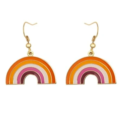 Image of Sun Set Lesbian Pride Rainbow Shape Dangle Earrings Gay &amp; LGBT Gifts Jewelry