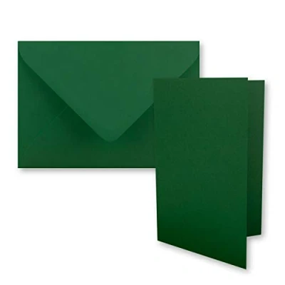 Image of 25x folding card set DIN A7 10.5 x 7.4 cm with envelopes C7 in dark green (green) small blank double cards for self design and printing
