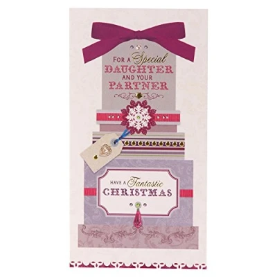 Image of Hallmark Medium Slim Christmas Wish for Daughter and Partner Contemporary Lettering Card Gold Foil