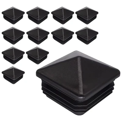 Image of SKIR&#039;CO (12 pcs) Square Plastic Plugs 60 x mm, Tube End Caps, Fence Post Plugs, Inserts, Black RAL 9005