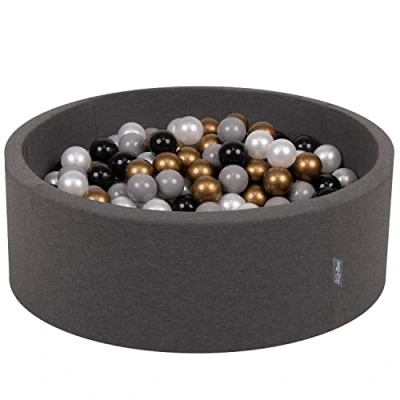 Image of KiddyMoon 90X30cm/200 Balls ∅ 7Cm / 2.75In Baby Foam Ball Pit Made In EU, Dark Grey:Black/Pearl/Gold/Grey