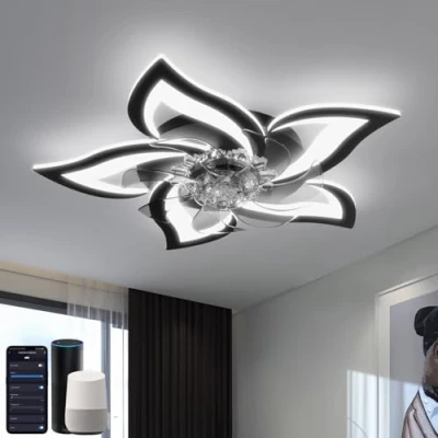 Image of YUNLONG Smart Ceiling Fans with Lights Compatible Alexa and Google Assistant, Lamps Remote, Reversible DC Motor, 6 Speed, Dimmable, Memory Function, for Bedroom, Black