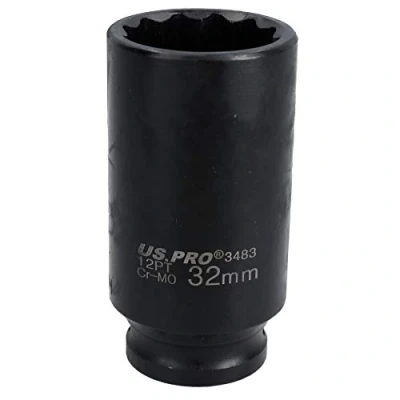 Image of 32mm Metric 1/2 Drive Deep Rear Hub Axle Nut Socket 12 Sided Bi Hex