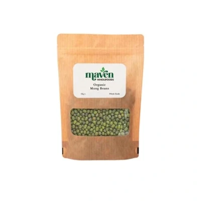 Image of Maven wholefoods Organic Mung Beans 1kg Raw GMO Free High Fibre &amp; Protein Certified Suitable for Vegetarian Vegan Packed Fresh in Resealable Bags (1kg)