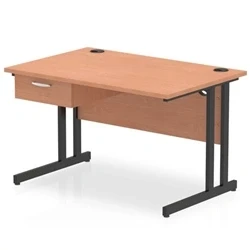 Image of Impulse 1200x800 Desk Beech/Black Cantilever Leg 1x1 Drawer Fixed Ped