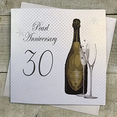 Image of white cotton cards Pearl, Handmade 30th Wedding Anniversary Card (Green Bottle, Code A30)