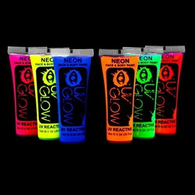 Image of UV glow Neon Face and Body Paint Set of 6 Tubes Fluorescent Brightest under UV!