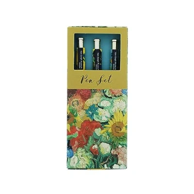 Image of Van Gogh Pen Set of 3 Ballpoint Pens Retractable Ink Blue Stationery for Writing