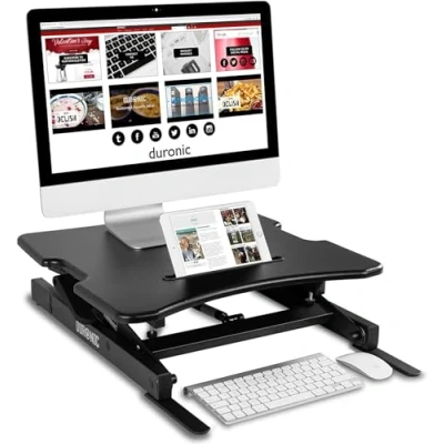 Image of Duronic Standing Desk Converter DM05D18 Adjustable Sit Stand Desks Workstation Wood Height Adjusting Sitting Riser for Office Table PC Laptops Computer Monitor Screen Keyboard and Mouse