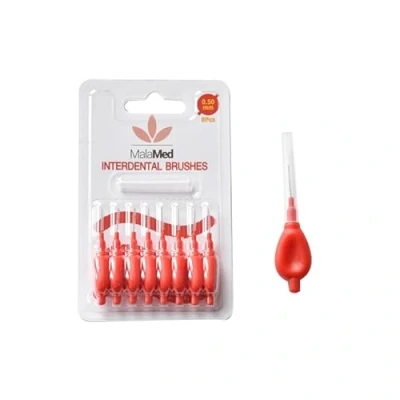 Image of MalaMed Pack of 8 Interdental Brushes Red 0.5mm, Dental Brush for Cleaning Between Teeth, Clean Narrow Gaps Oral Hygiene, Floss Plaque Removal