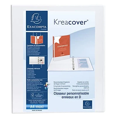 Image of Exacompta ref. 51841E Customizable rigid opaque binder with 3 pockets 4 D rings of 20 mm Spine 38 External dimensions: 32 x 27.3 cm Format to file A4 Maxi Colour: white