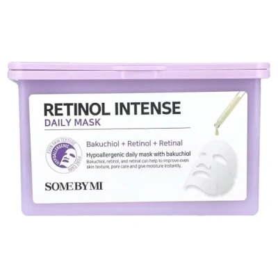 Image of SOME BY MI Retinol Intense Daily Mask 30 Sheets, 11.8Oz Mild Korean Vegan Face Sheet for Glass Skin Routine Texture, Elasticity and Aging Sign Care