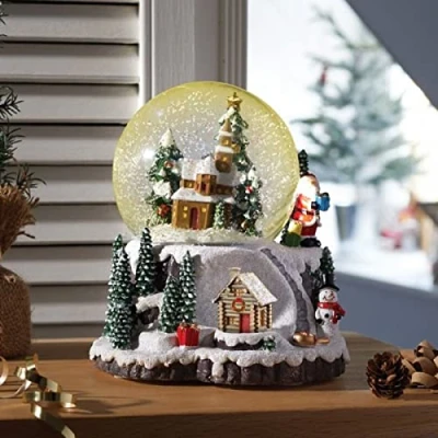 Image of Marco Paul christmas decorations Large Village Scene snow Globe, xmas globe LED Colour changing light up for table decoration (Christmas Village)