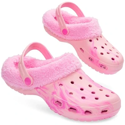 Image of CityComfort Clogs Women Teens Winter Classic Fleece Lined House Shoes Warm Garden Slip On with Strap (Tie Dye Pink, 5 UK)