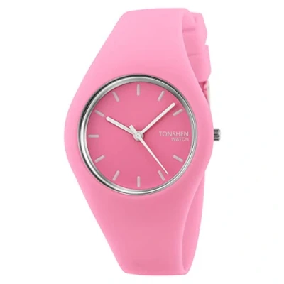 Image of TONSHEN Simple Fashion Analog Quartz Watch Rubber Band Casual Style Wrist Watches for Women Girl 12 Colours (Pink)