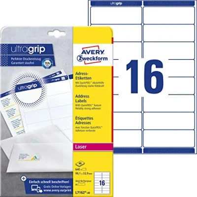 Image of AVERY Zweckform L7162 40 Universal Address Labels Sheets / 640 99.1 x 33.9 mm White