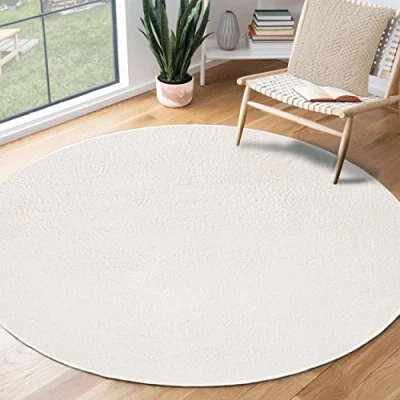 Image of the carpet Relax Modern Fluffy Short Pile Rug, Non Slip Underside, Washable up to 30 Degrees, Super Soft, Fur Look, Cream, 200 x cm Round