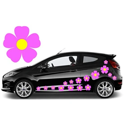 Image of TEEZ 32 Baby Pink &amp; yellow flower car decals,stickers, graphics