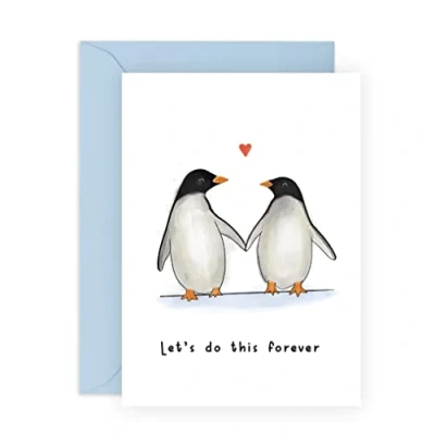 Image of Central 23 Wedding Anniversary Card For Couple Husband Wife Cute Penguins &#039;Let&#039;s Do This Forever&#039; Valentine&#039;s Day Boyfriend Girlfriend Fiance Comes With Fun Stickers Made in UK