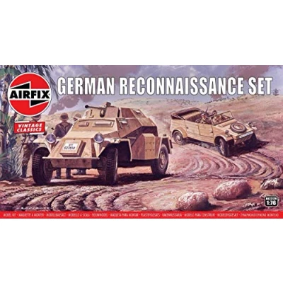 Image of Airfix Vintage Classics Set A02312V German Reconnaissance Plastic Model Tank Kits for Adults &amp; Children 8+, Includes 57 Pieces, Sprues Decals 1:76 Scale