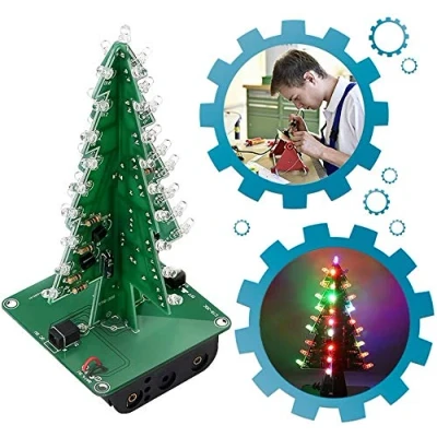 Image of iHaospace DIY Soldering Practice, 3D Christmas Tree Electronic Assemble Kit, Circuit Solder STEM Project for Student Teens(7 Colors)