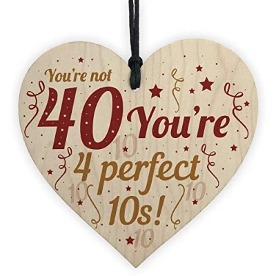 Image of RED OCEAN Funny 40th Birthday Gifts For Women Men Accessories Card Handmade Hanging Wooden Heart Sign Novelty Gift Friend Colleague