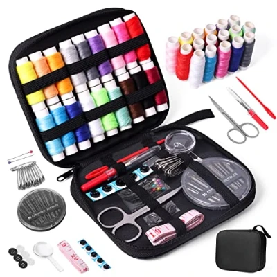 Image of JUNING Travel Sewing Kit Portable Supplies Accessories for Adults, Beginner, Home, Emergency, Including Needle and Thread kit, Scissors,Tape Measure, Seam Ripper
