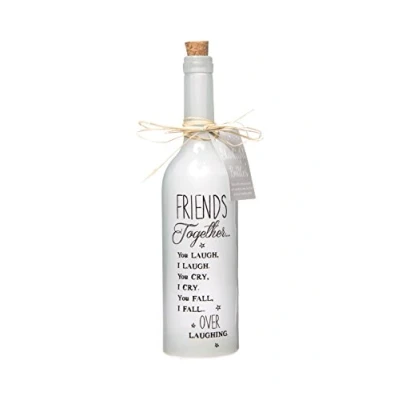 Image of Boxer Gifts Light Up LED Friends Together Glass Starlight Bottle Beautiful Decorative Homeware Birthday Christmas Comes with Gift Tag, White, 6.7cm x 29.5 cm