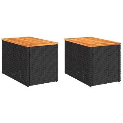 Image of vidaXL Garden Side Tables 2pcs Black 55x34x37cm Poly Rattan Solid Wood