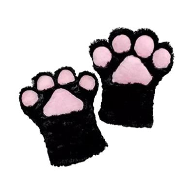 Image of Unisex Cosplay Gloves Cartoon Kitten Paw Shape Plush Halloween Mittens Furry Cuffs For Carnivals Party Animal Adult Kid