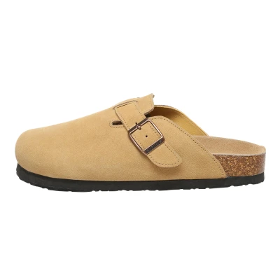 Image of EVERAU WOMEN Pintail Leather Comfort Clog Sandals, Camel Suede, UK 4/UK MEN 4