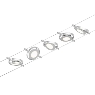 Image of Paulmann 94414 CorDuo LED Cable System Set RoundMac DC incl. 5 x 4.5 Watt Expandable Wire Rope Metal 3000 K, Matt Chrome, Chrome
