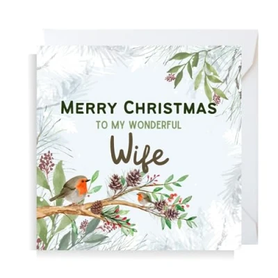 Image of Second Ave Wife Christmas Robin Square Xmas Holiday Festive Greetings Card