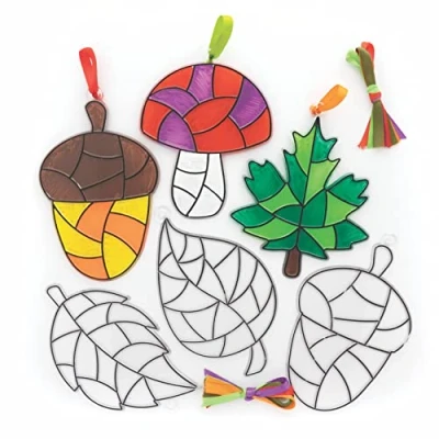 Image of Baker Ross FE630 Autumn Suncatcher Decorations Pack of 10, Suncatchers for Kids to Decorate and Display, Make Your Own Garden