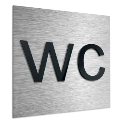 Image of ALÚMADESIGNCO WC Toilet Sign Unisex Bathroom Signage Water Closet Restroom Signs Modern Toilets Room Plate All Gender Washroom Plaque 120 x mm