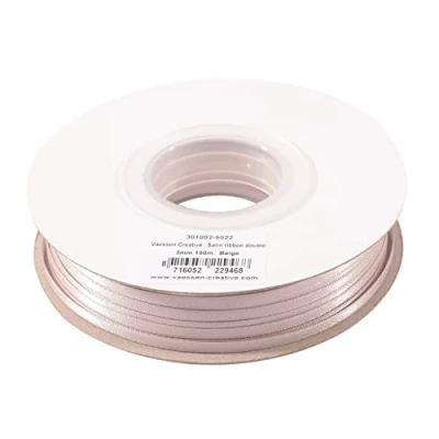 Image of Vaessen Creative Satin Ribbon, Beige, 3mm x 100m Double Sided Shine for Card Making, Scrapbooks, Gift Wrapping and Other Craft Projects