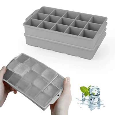 Image of JOPHEK Ice Cube Tray, 2 Pieces, 30 Large Square Cubes, Silicone, BPA Free, FDA Approved, 3.5 cm for Cocktails, Whisky, Wine, Fruit, Purees, Cream, Iced Tea (Grey and Grey)