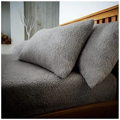 Image of GC GAVENO CAVAILIA 2 Pack Teddy Fleece Pillow Cases 100% Polyester Thermal Warm &amp; Cozy Pair of Soft Fluffy Plain Silver
