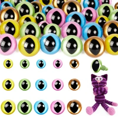Image of MUCUNNIA 160 PCS 12 18 MM Cat Safety Eyes for Crochet Toys with Washer Craft Plastic Amigurumi Doll Stuffed Animals Halloween Decorations (5 Colors)